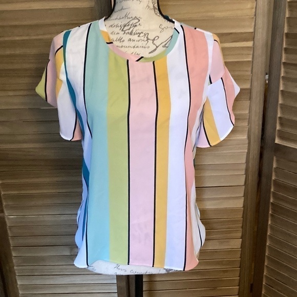 Loft small petite pretty colorful striped blouse shirt sleeves great condition - Picture 1 of 4